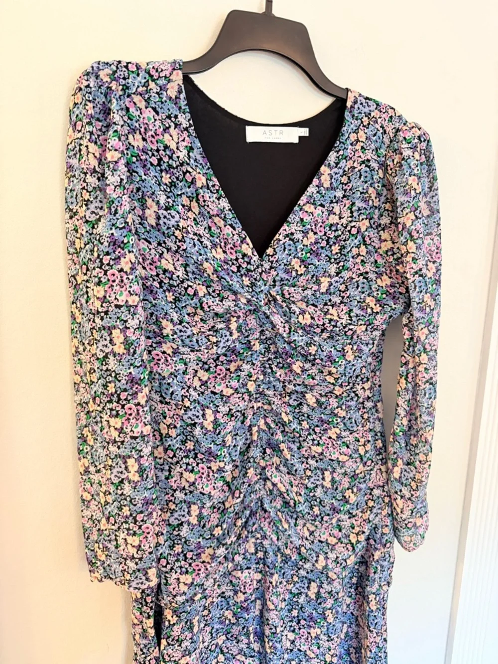 ASTR The Label Purple Multicolor Hi Lo Ruched Dress - Size Large